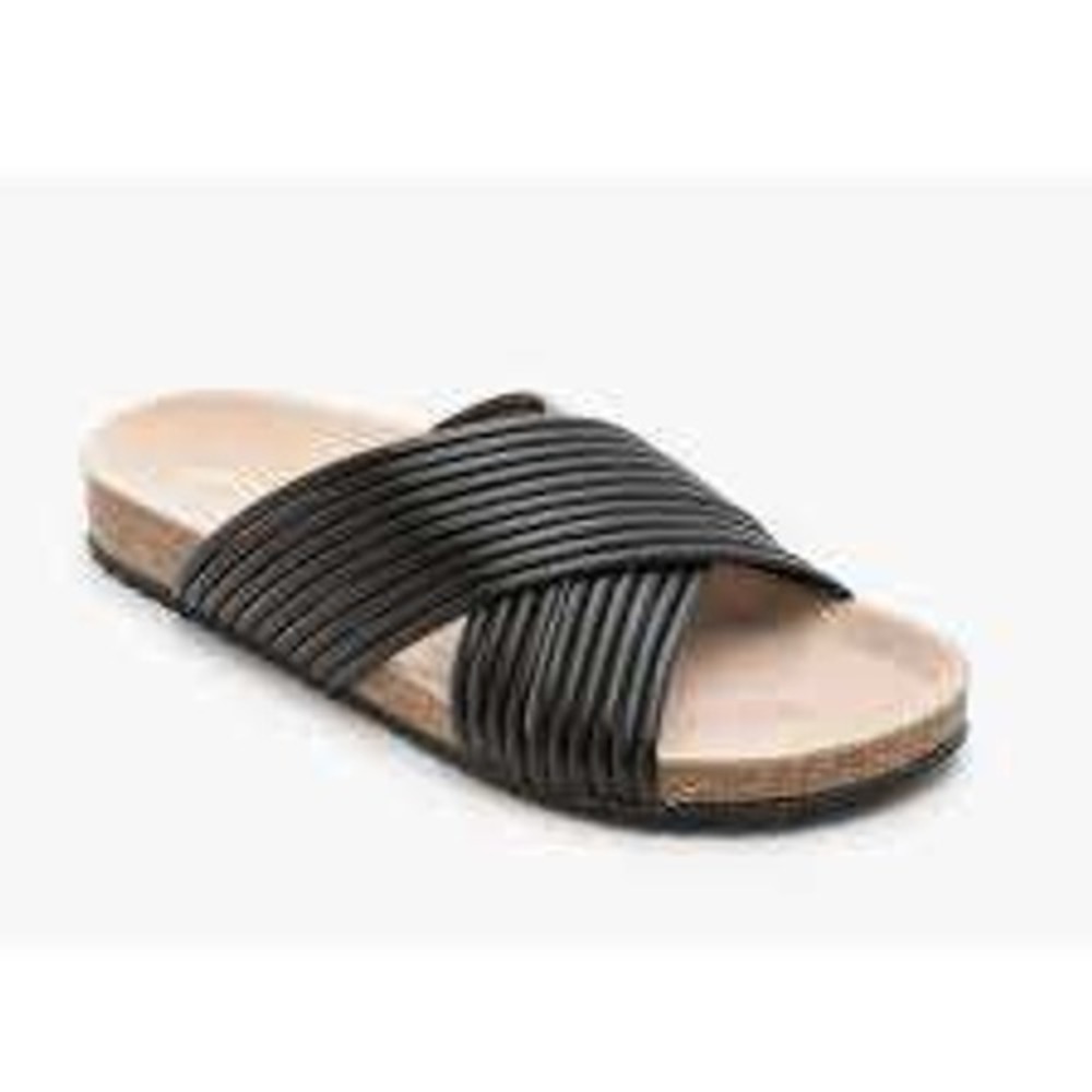 Loeffler Randall Black Leather Strappy Cork Slides Sandals Womens Size 11
